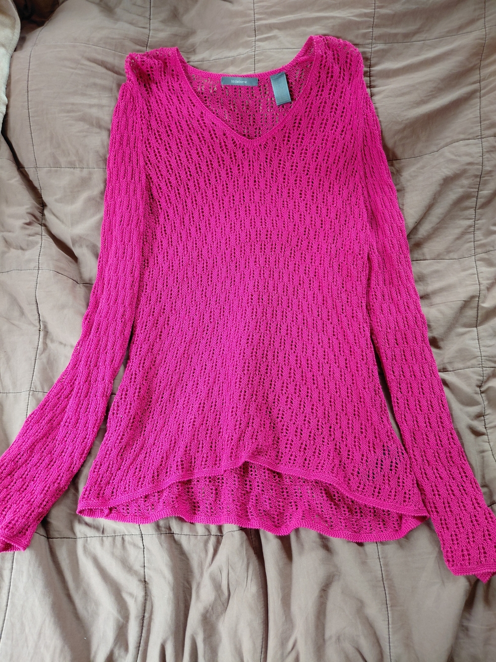 Liz Claiborne Open-Knit Crochet Top in Bright Pink
